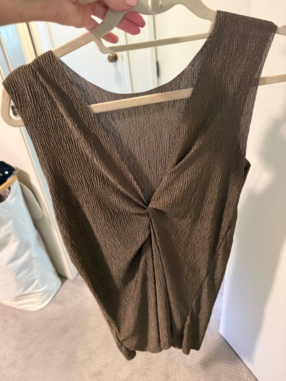 Topshop Green/Brown Textured Twist-Front Sleeveless Top